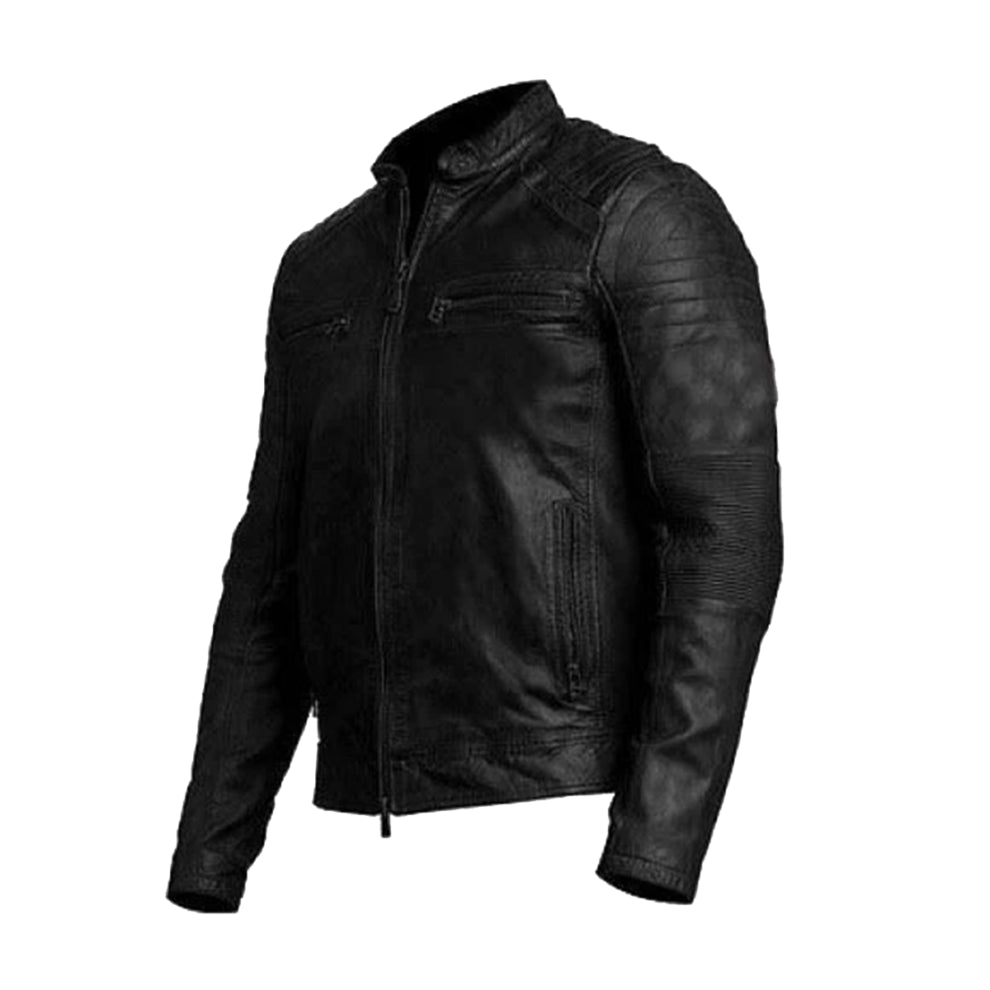 Cafe Racer Black Biker Vintage Real Leather Jacket