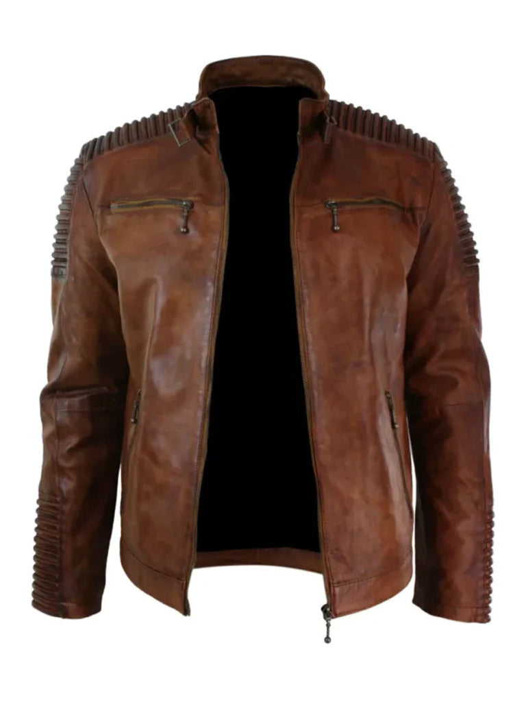 Cafe Racer Brown Retro Style Biker Leather Jacket