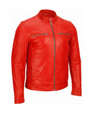 Cafe Racer Red Biker Leather Jacket