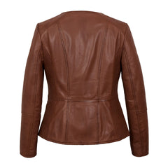 Collarless Brown Leather Jackets