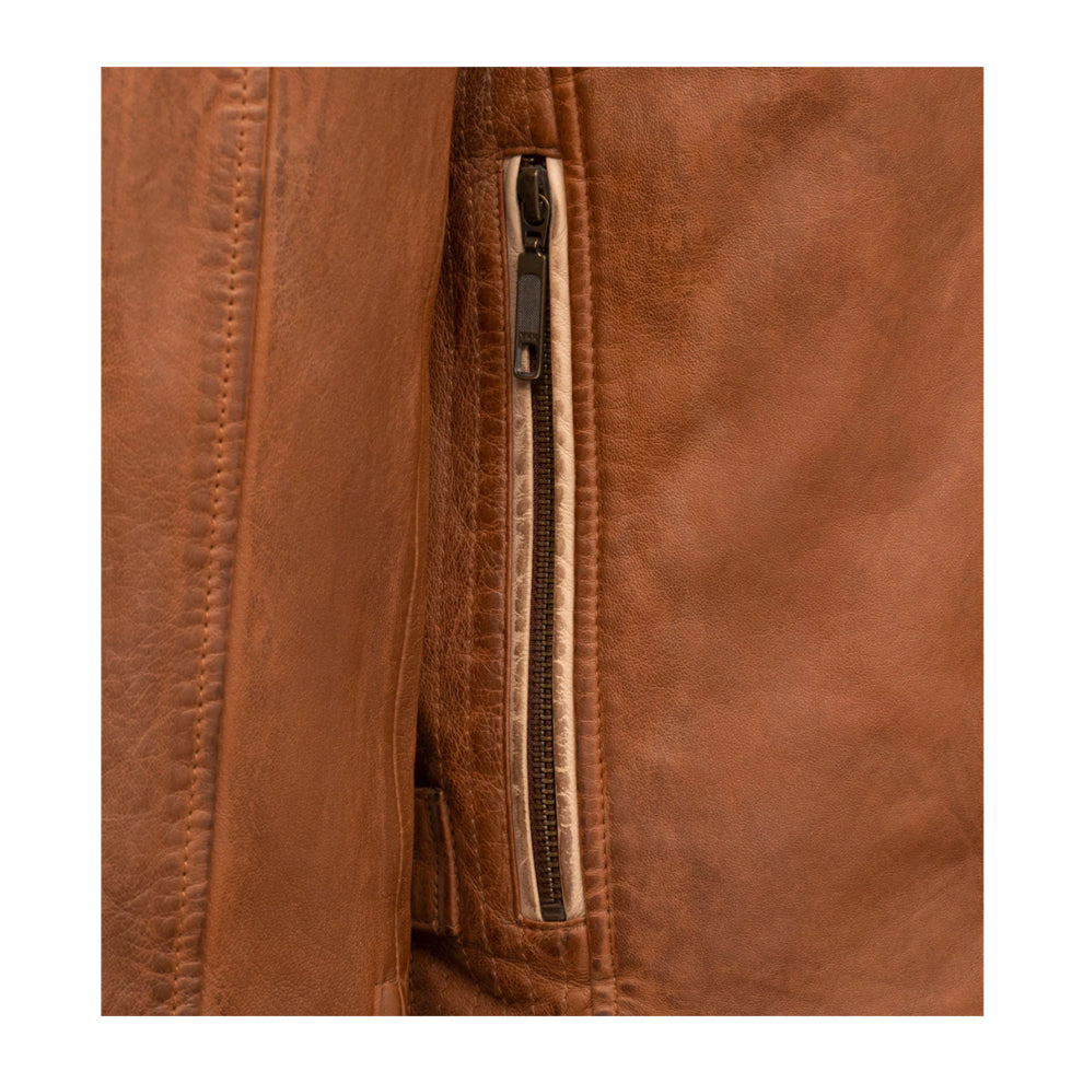 Tan Brown Stripes Biker Leather Jacket