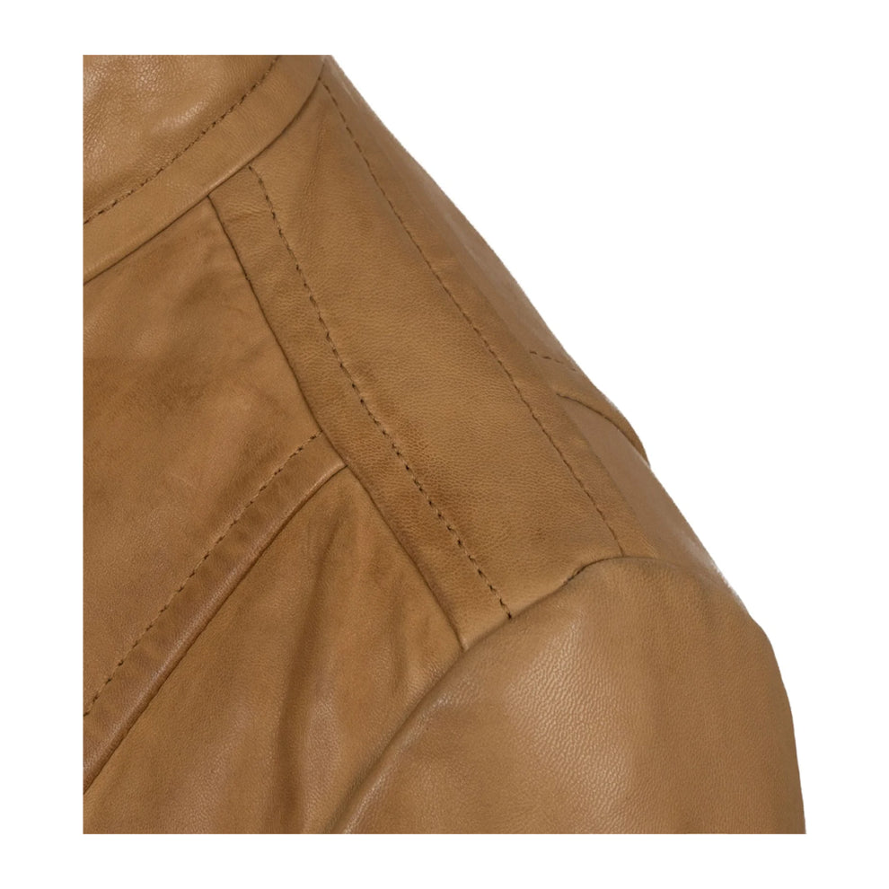 Tan Brown Sheepskin Biker Leather Jacket