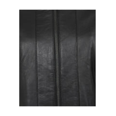 Casual Style Black Collar Less Genuine Leather Jacket