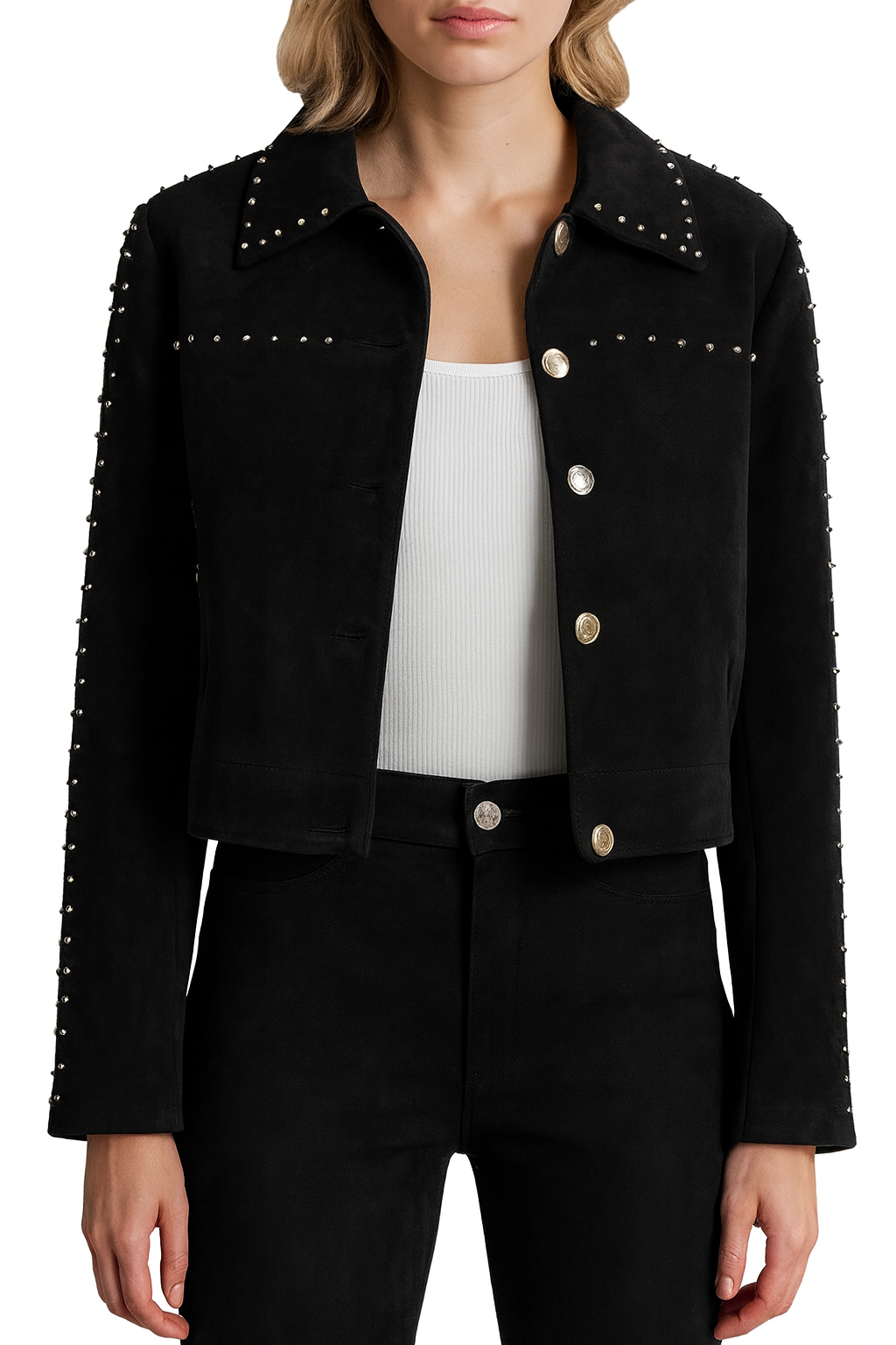 Women’s Burgundy Suede Jacket With Silver Stud Detailing