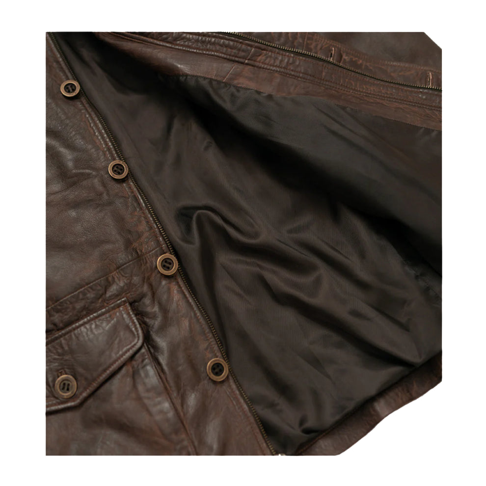 Chocolate Brown Trucker Style Leather Jacket