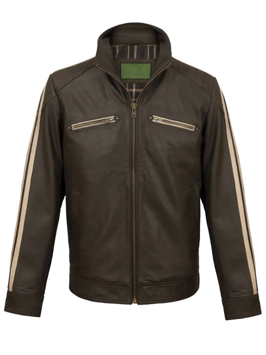 Chocolate Brown Stripes Biker Leather Jacket