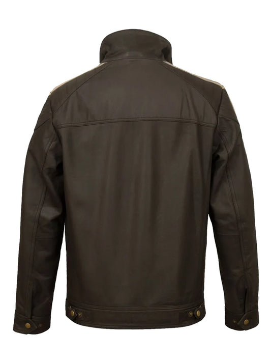 Chocolate Brown Stripes Biker Leather Jacket