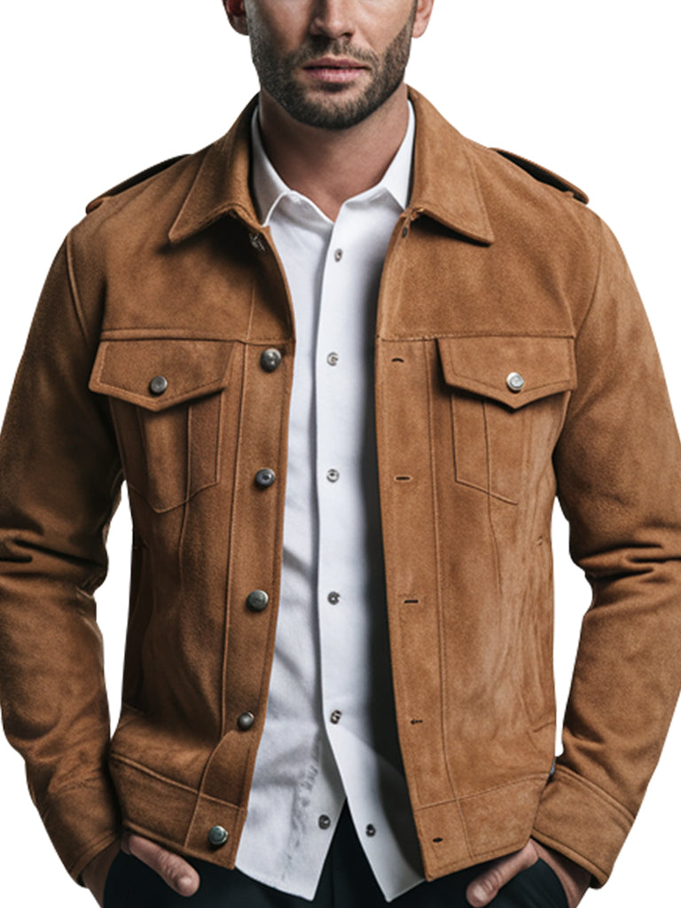 Classic Men's Camel Brown Suede Jacket