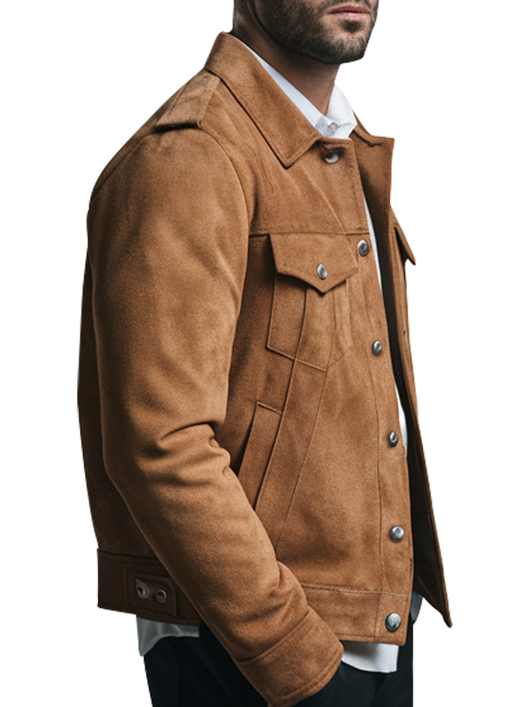 Classic Men's Camel Brown Suede Jacket