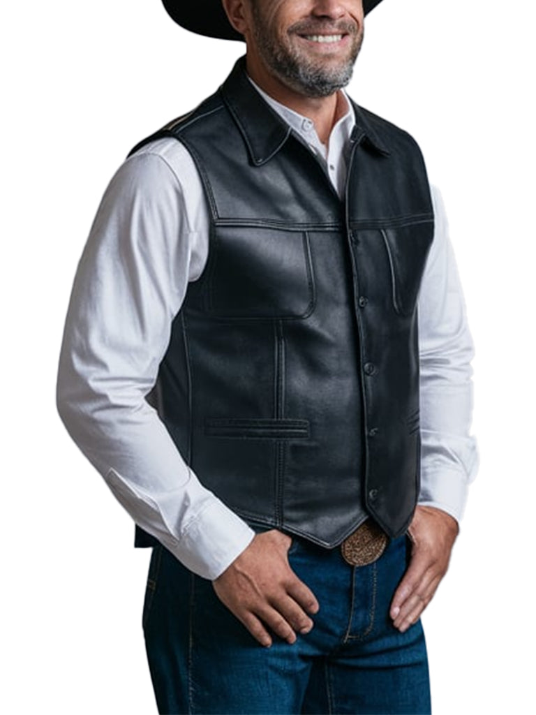 Classic Western Black Thorn Leather Vest For Men