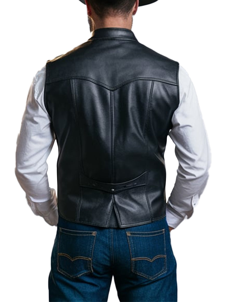 Classic Western Black Thorn Leather Vest For Men