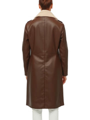 Classic Women's Brown Leather Coat with Shearling Collar