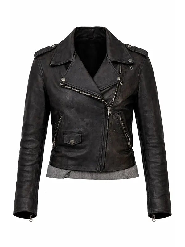 Classic black leather biker jacket