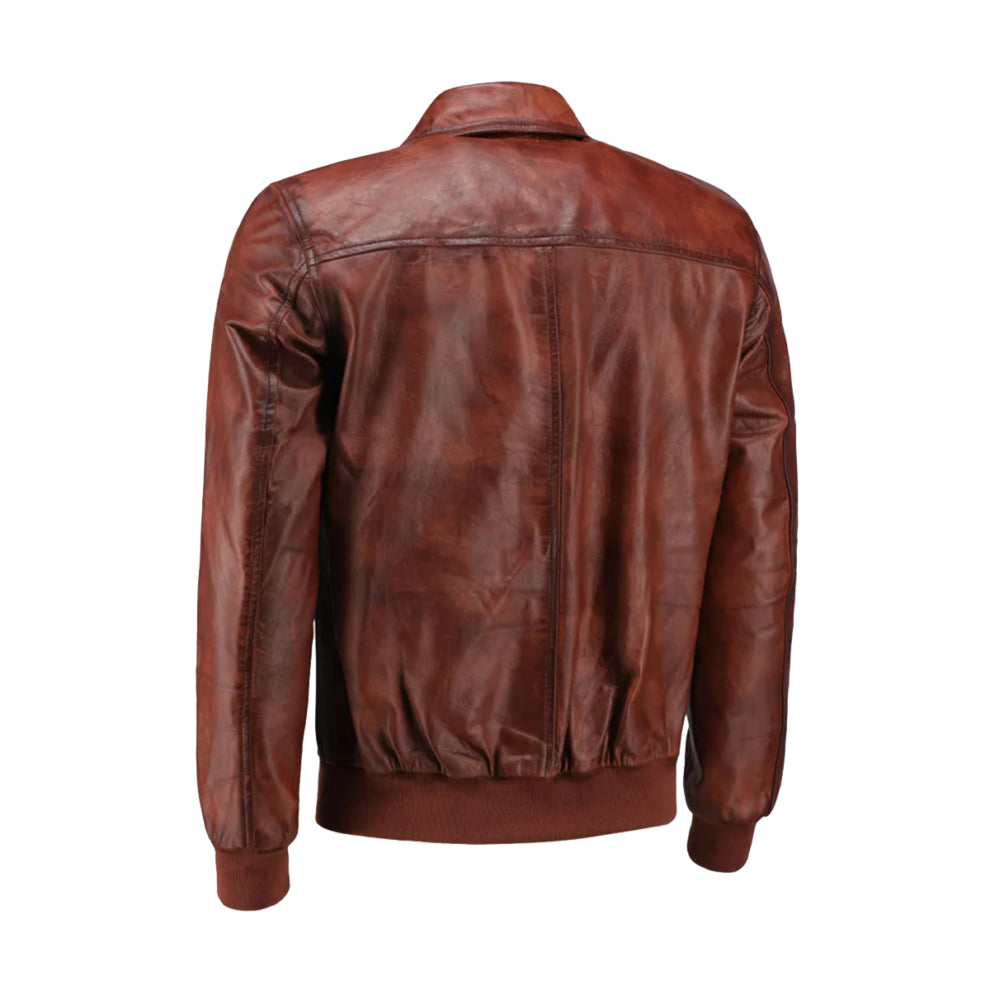 Cognac Brown Shirt Style Bomber Leather Jacket