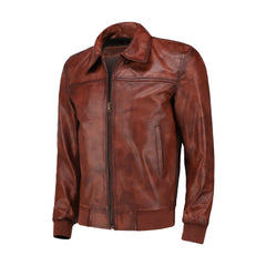 Cognac Brown Shirt Style Bomber Leather Jacket