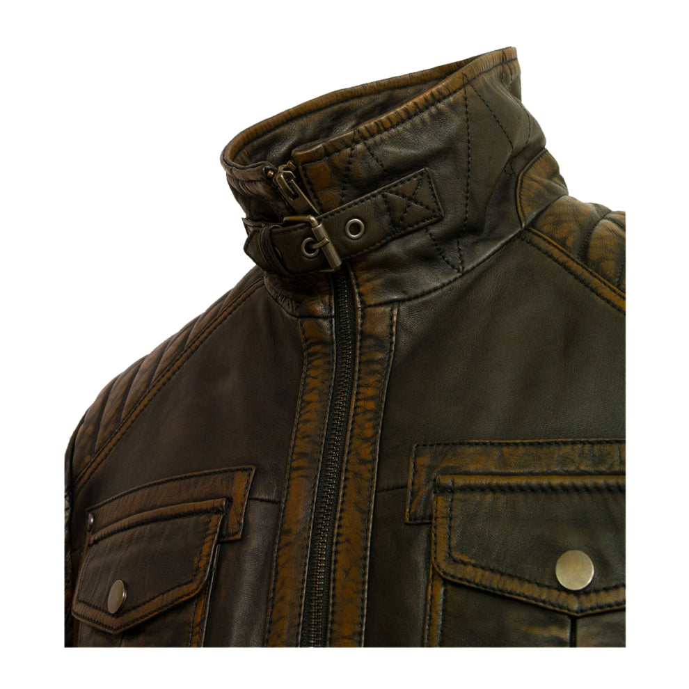 Distress Brown Trucker Genuine Leather Jacket