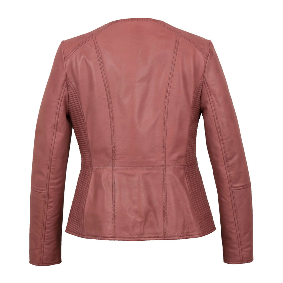 Pink Collarless Leather Jacket