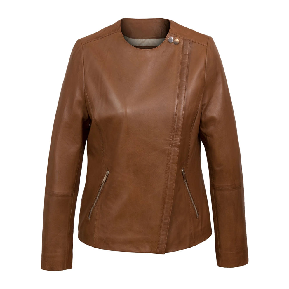 Tan Brown Collarless Biker Jacket