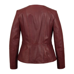 Red Collarless Leather Jacket