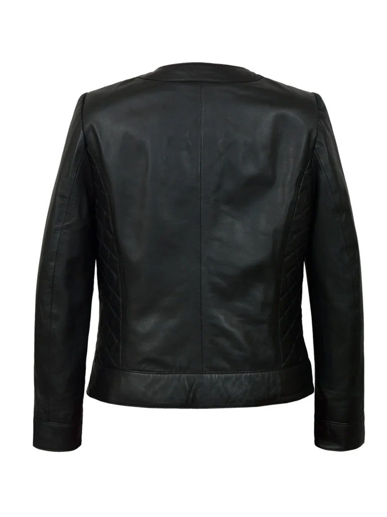 Collarless Leather Jacket