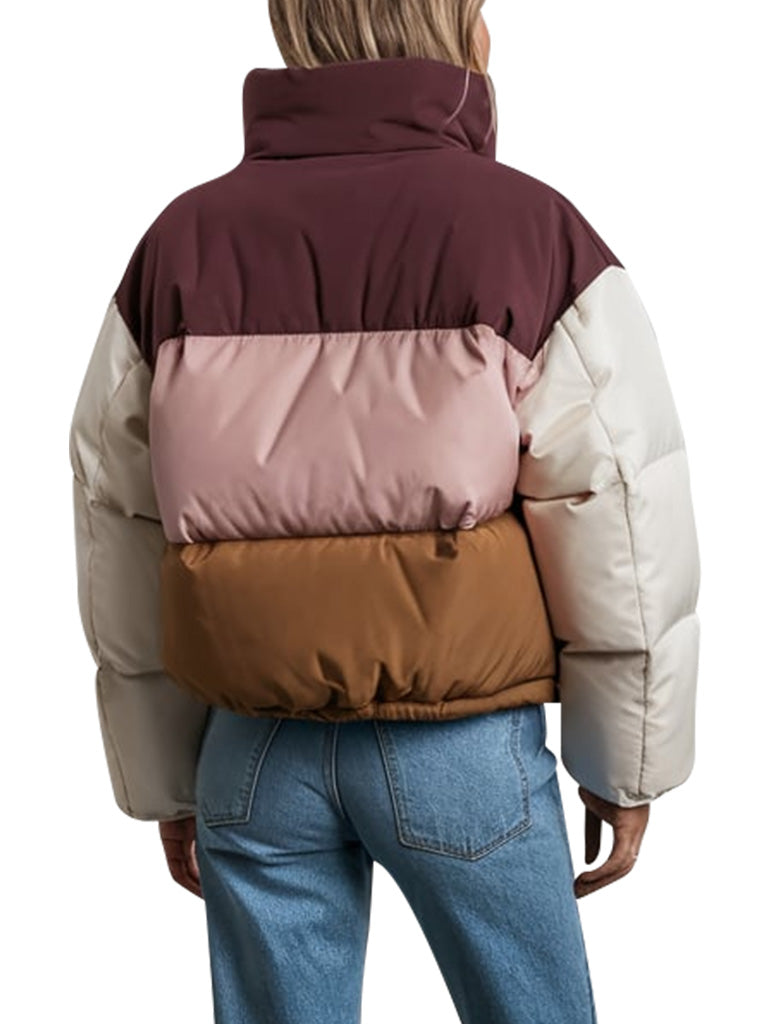 Color Block Puffer Jacket For Women