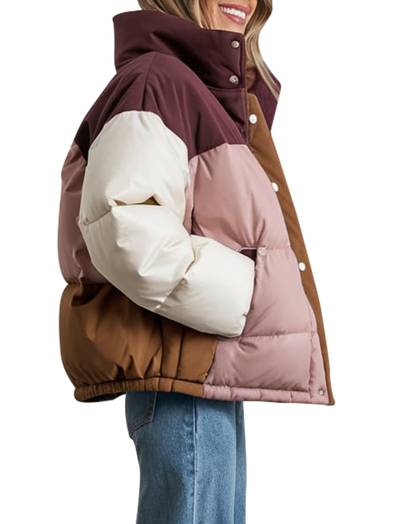 Color Block Puffer Jacket For Women