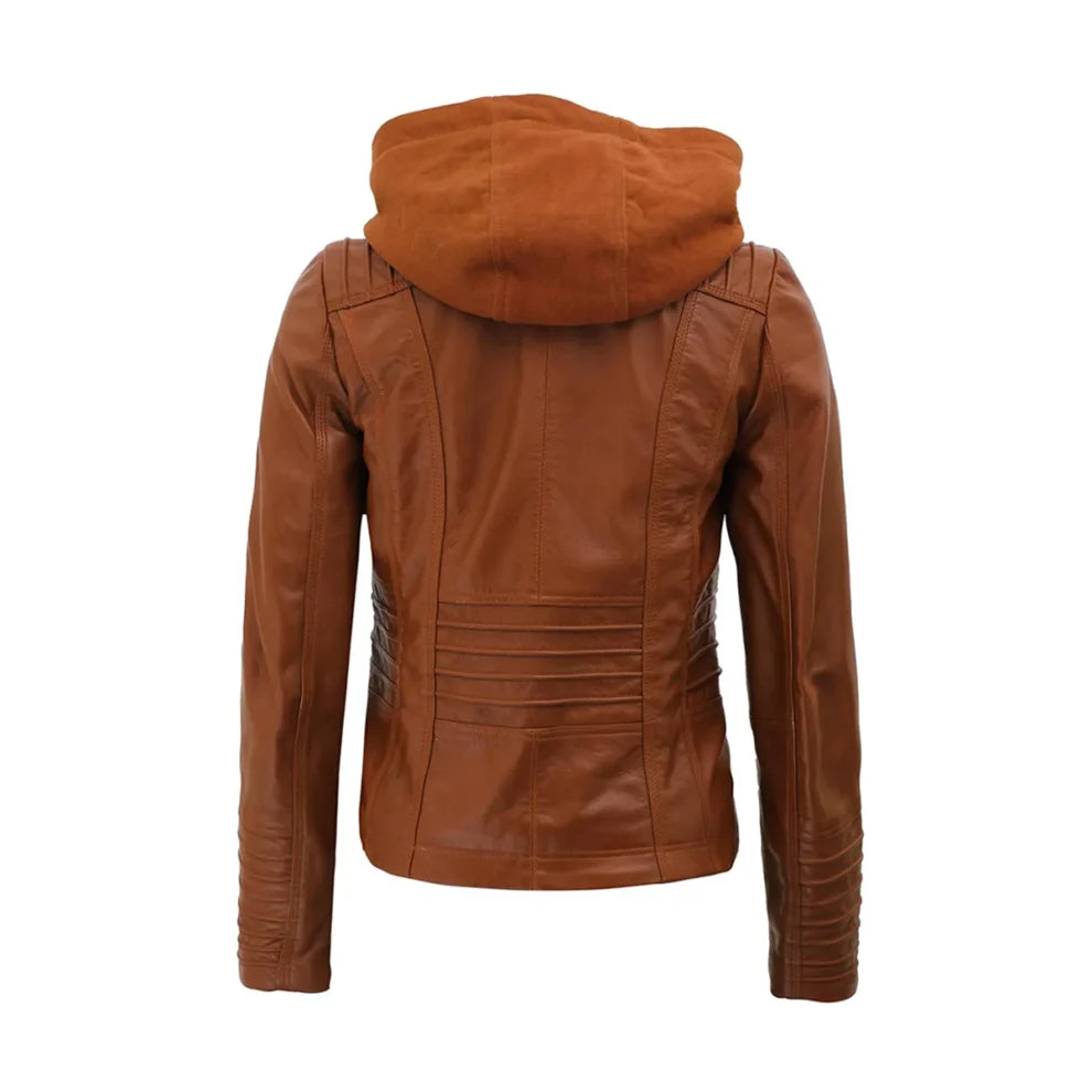 Hooded Style Brown Leather Jacket