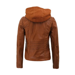 Hooded Style Brown Leather Jacket