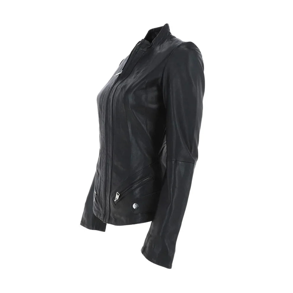 Black Short round Leather Jacket