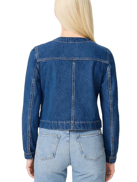 Cropped Style Collarless Denim Jacket for women
