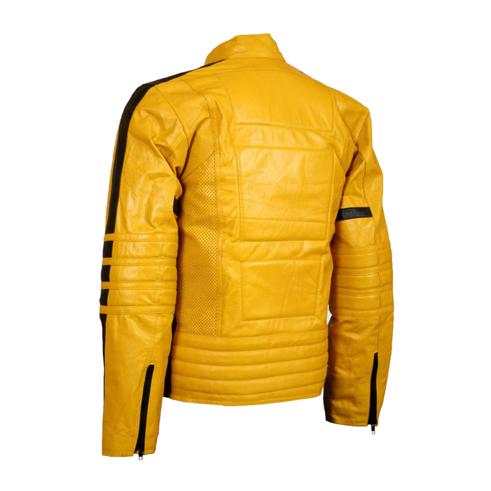 Yellow Patches Stripes Leather Jacket