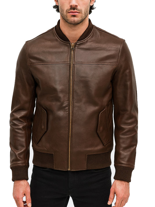 Dark Brown Bomber Biker Leather Jacket