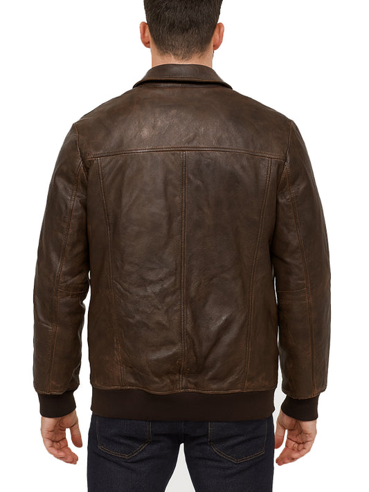 Dark Brown Bomber Leather Jacket
