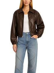 Dark Brown Cropped Leather Jacket 