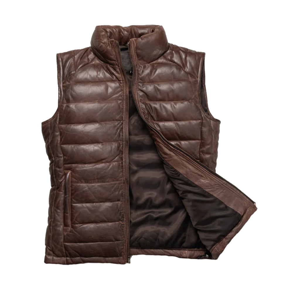 Dark Brown Down Genuine Leather Vest