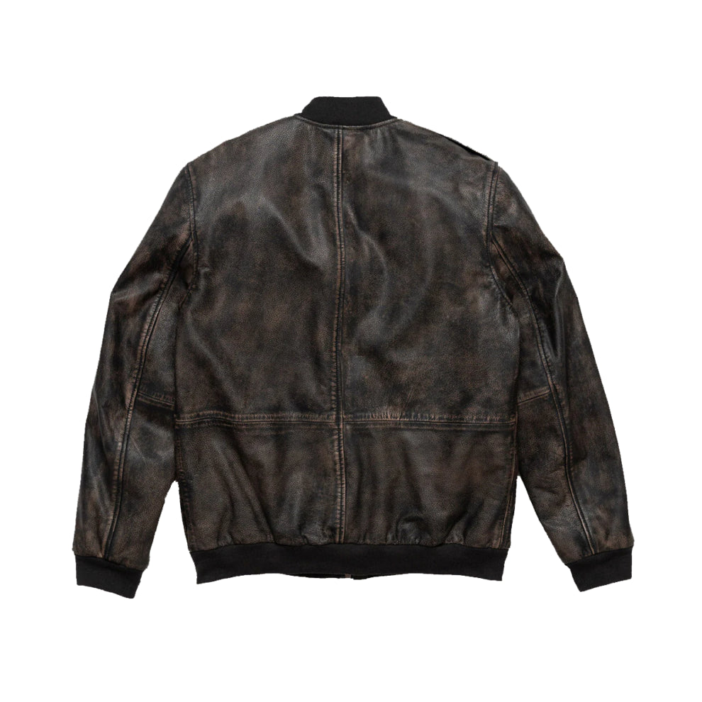 Cognac Dark Brown Bomber Leather Jacket