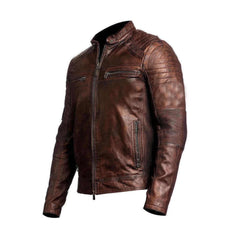 Vintage Biker Motorcycle Brown Cafe Racer Leather Jacket