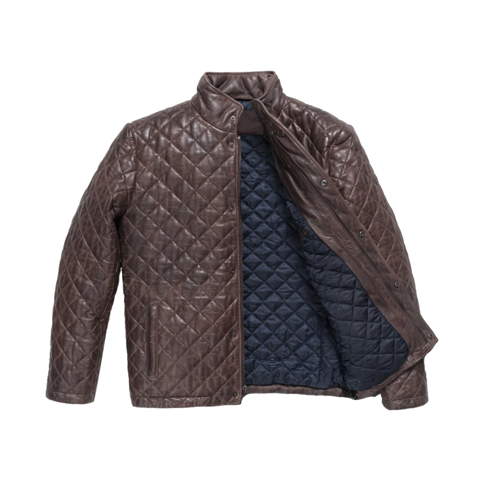 Dark Brown Quilted Real Leather Jacket