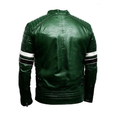 Dark Green with White Stripe Vintage Leather Jacket