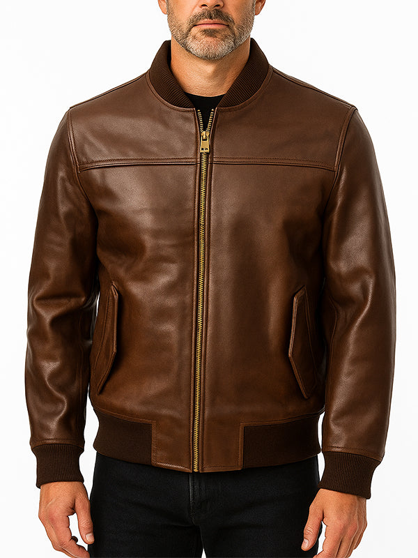 Dark Brown Bomber Biker Leather Jacket