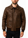 Dark Brown Shirt Style Bomber Leather Jacket