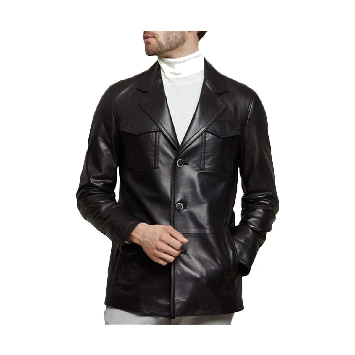 Daron Black Leather Slim-Fit Blazer