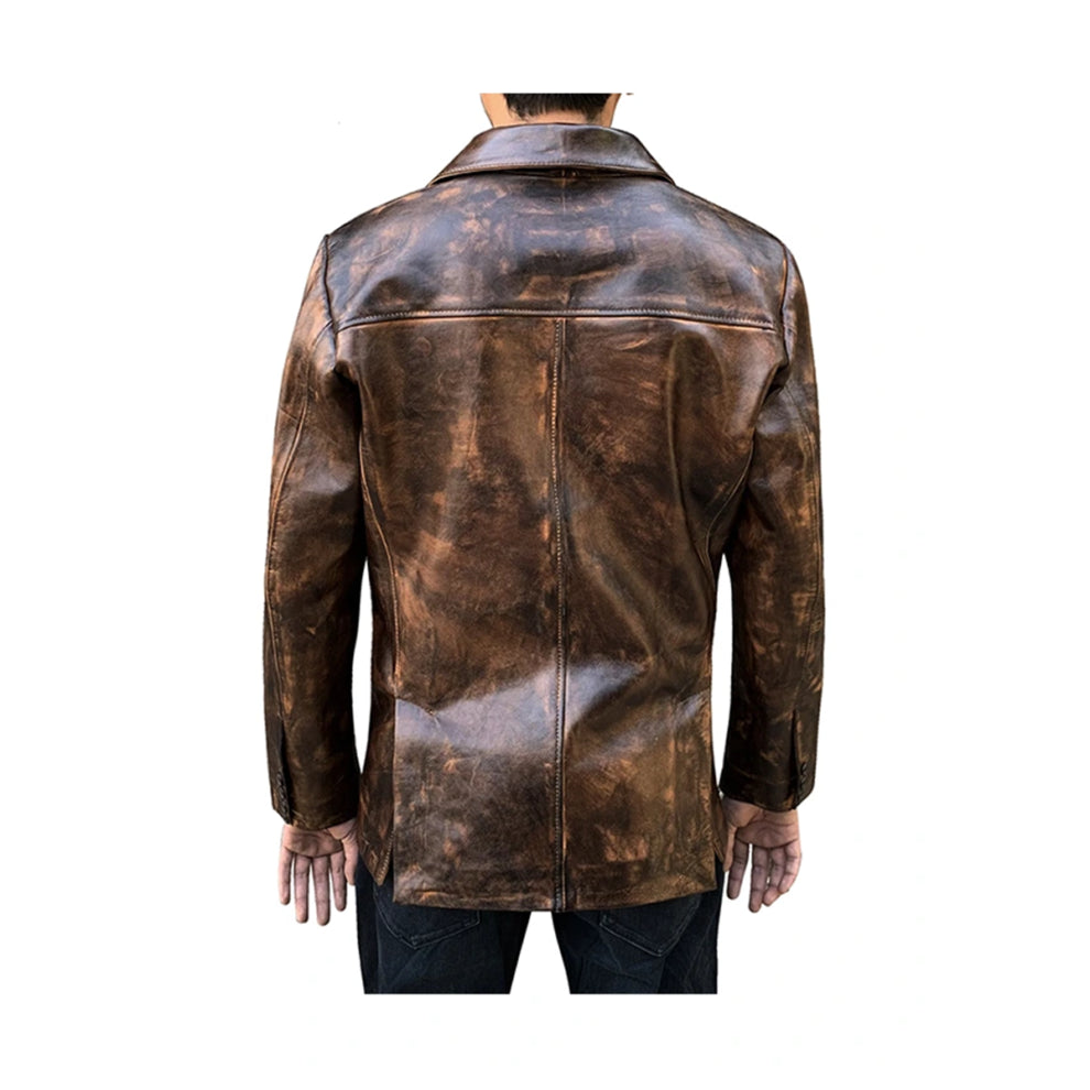 David Distressed Brown Leather Blazer