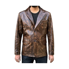 David Distressed Brown Leather Blazer