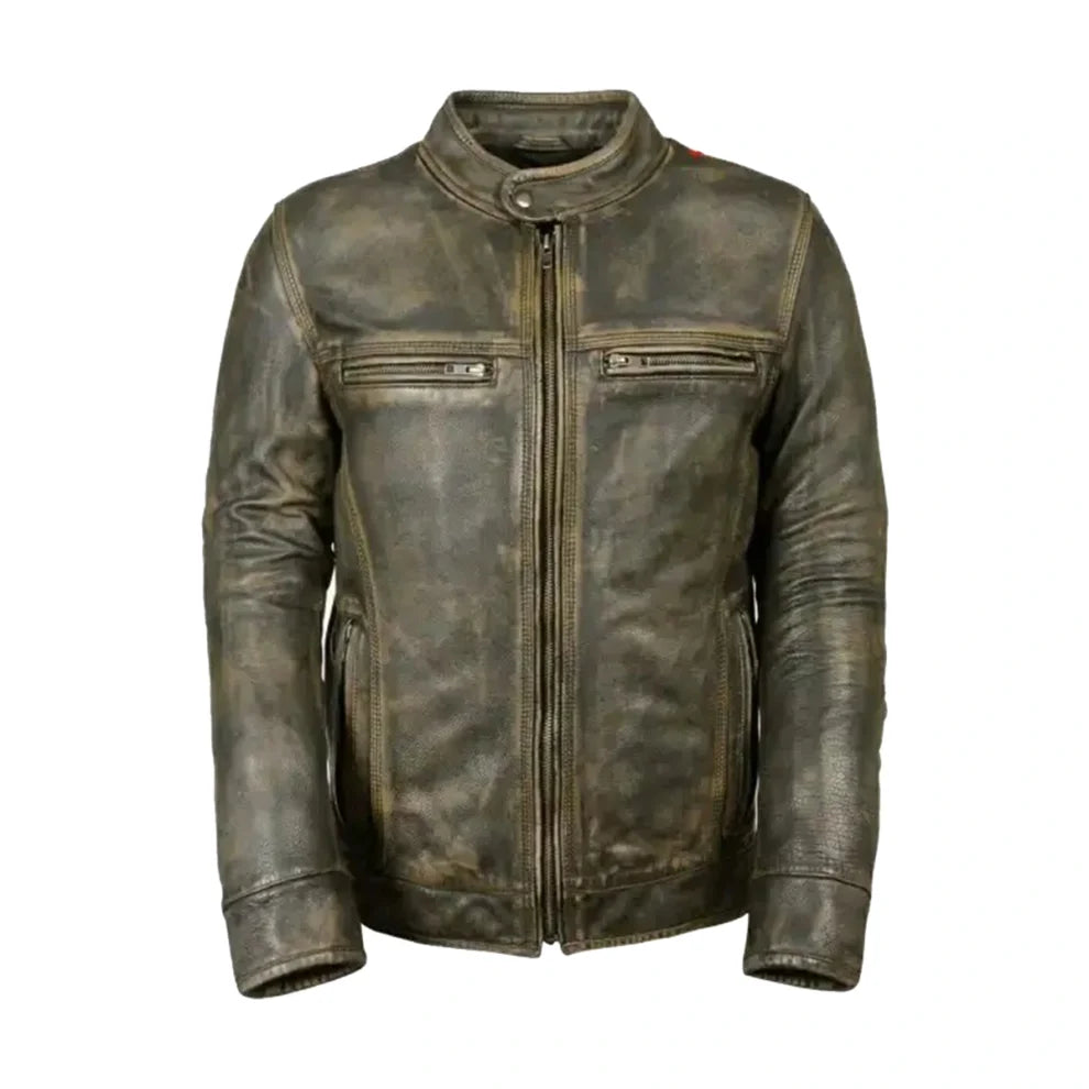 Vintage Biker Cafe Racer Leather Jacket