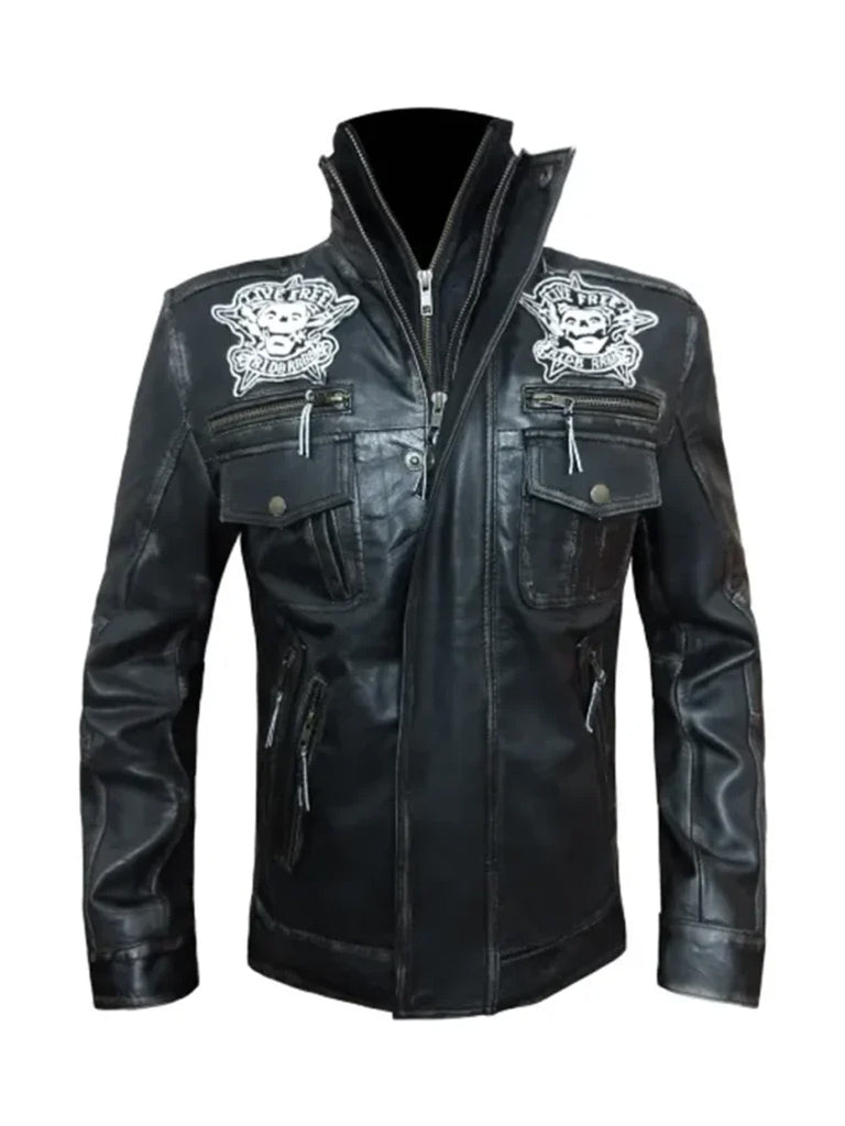 Distressed Black Biker Genuine Leather Jacket