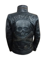 Distressed Black Biker Genuine Leather Jacket