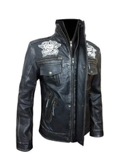 Distressed Black Biker Genuine Leather Jacket