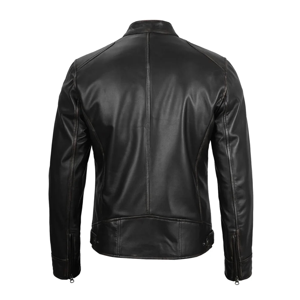 Dodge Black Leather Cafe Racer Jacket