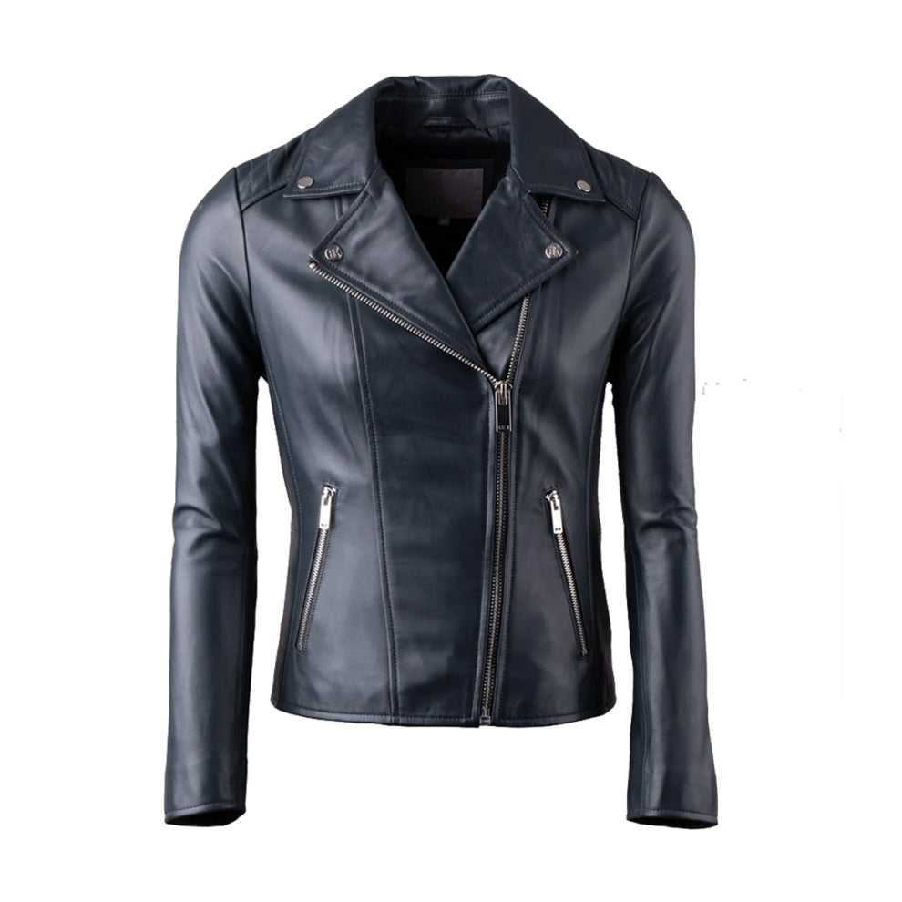 Down Collar Style Black Leather Jacket